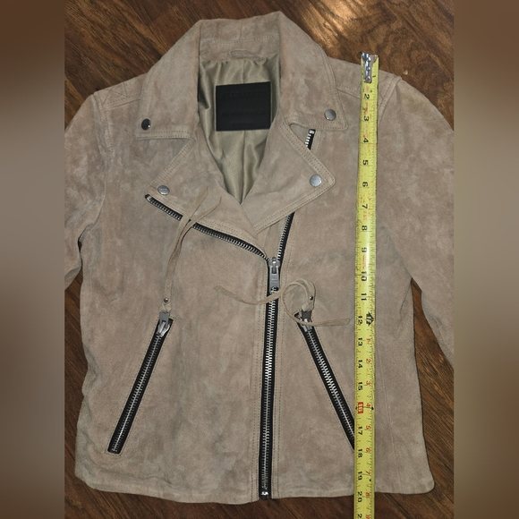 All Saints Dalby Slim Fit Tan Leather Asymmetrical Jacket - Picture 8 of 13